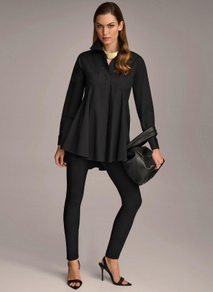 Black Donna Karan Long Sleeve A-line Tunic Sweaters and Tops | Israel_DK16498