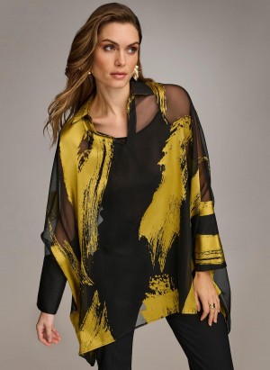 Black Donna Karan Print Collared Tunic Sweaters and Tops | Israel_DK85043