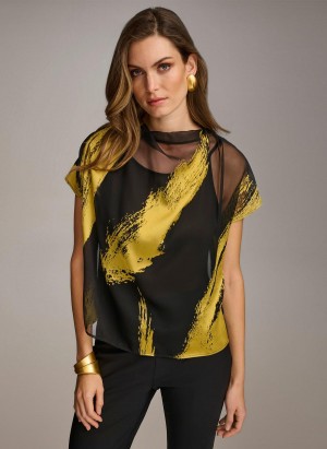 Black Donna Karan Print Cowl Neck Sweaters and Tops | Israel_DK58617