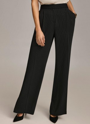 Black Donna Karan Wide Leg Pinstripe Pants | Israel_DK87721