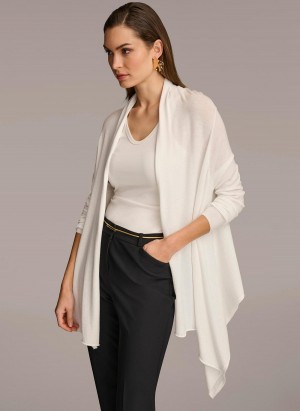 Cream Donna Karan Long Sleeve Drape Cardigan Sweaters and Tops | Israel_DK75319