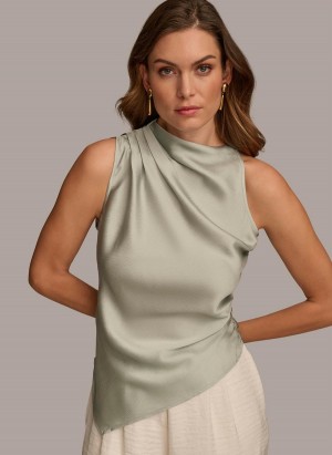 Grey Donna Karan Ruched With Angled Hem Sweaters and Tops | Israel_DK86156