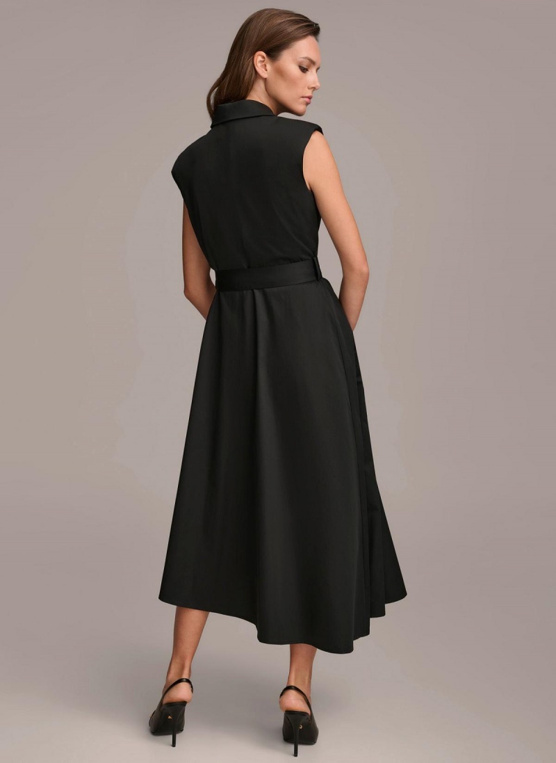 Black Donna Karan Belted Asymmetrical Dress | Israel_DK96469