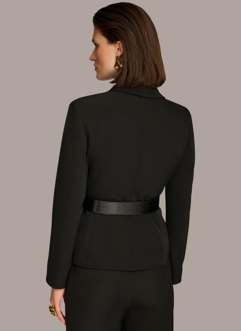 Black Donna Karan Belted Blazer Jacket | Israel_DK35754