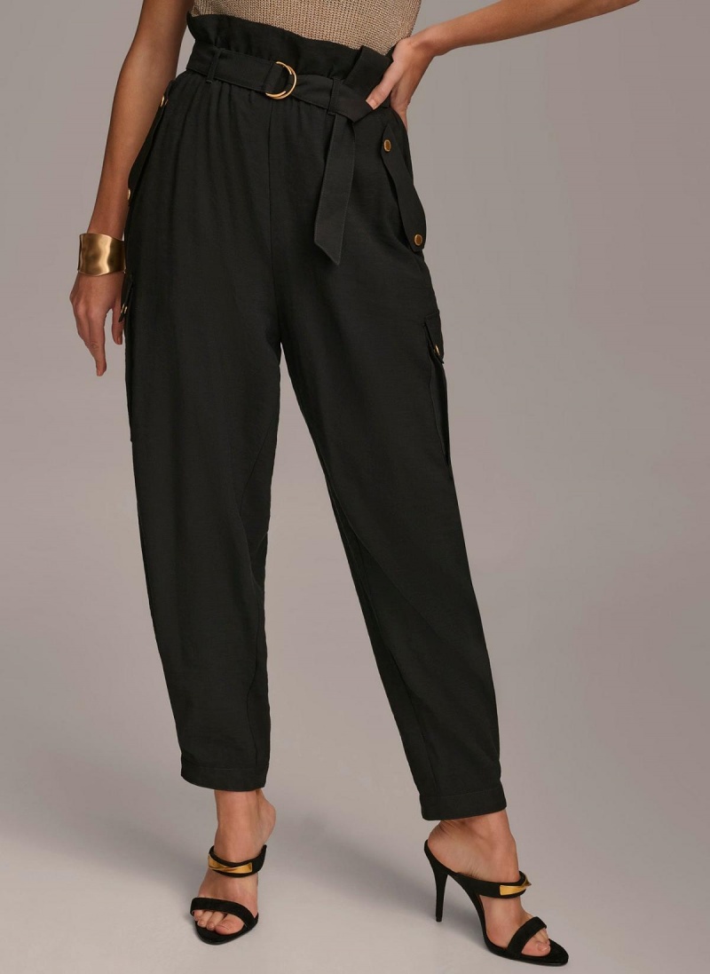 Black Donna Karan Belted Cargo Pants | Israel_DK31813