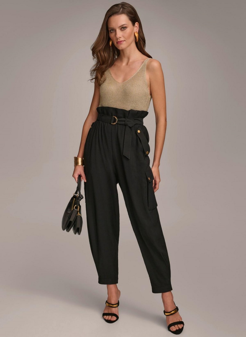 Black Donna Karan Belted Cargo Pants | Israel_DK31813