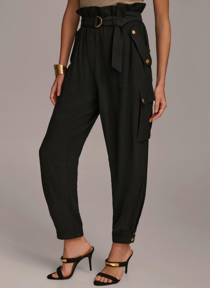 Black Donna Karan Belted Cargo Pants | Israel_DK31813