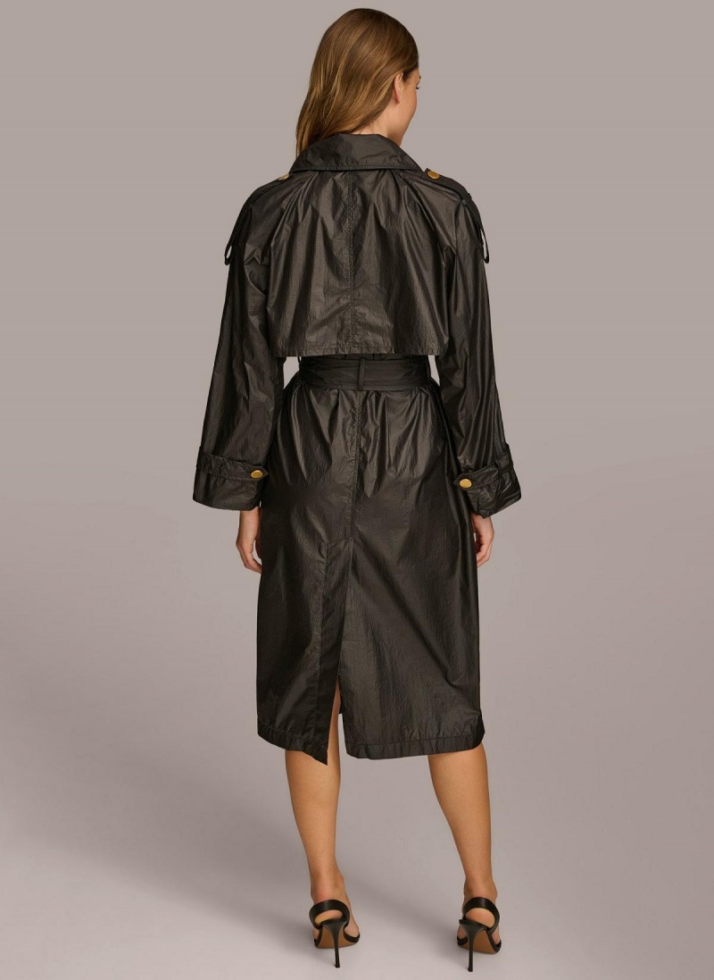 Black Donna Karan Belted Light Weight Trench Outerwear | Israel_DK55422