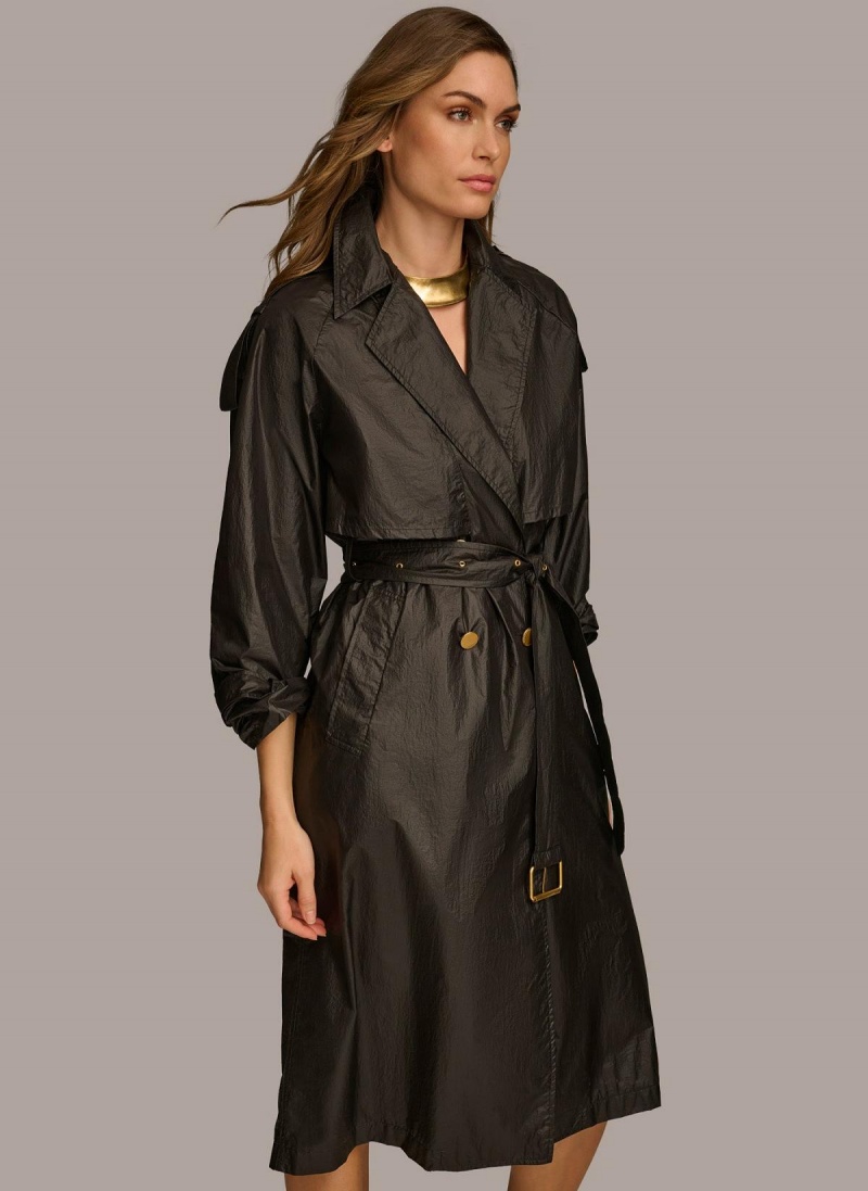 Black Donna Karan Belted Light Weight Trench Outerwear | Israel_DK55422