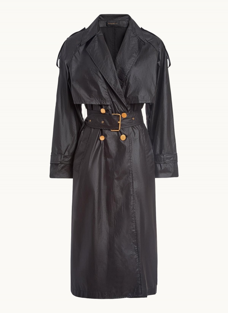 Black Donna Karan Belted Light Weight Trench Outerwear | Israel_DK55422