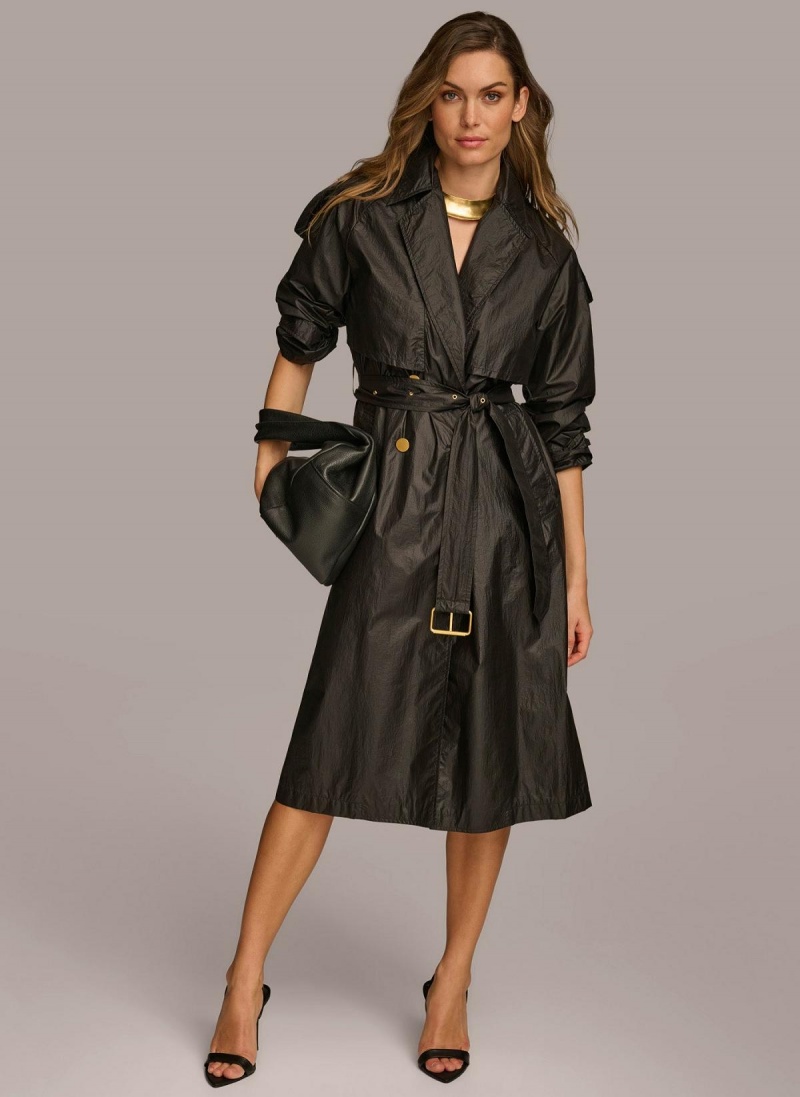 Black Donna Karan Belted Light Weight Trench Outerwear | Israel_DK55422