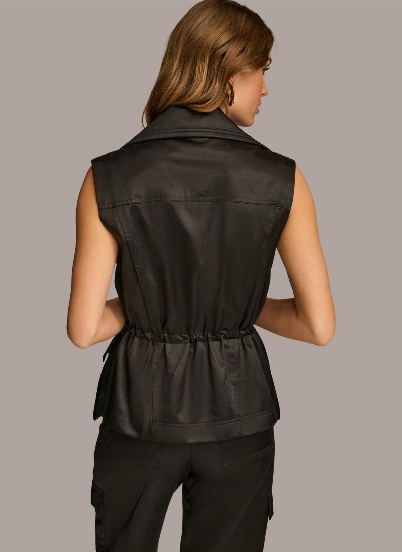 Black Donna Karan Belted Vest Outerwear | Israel_DK49698