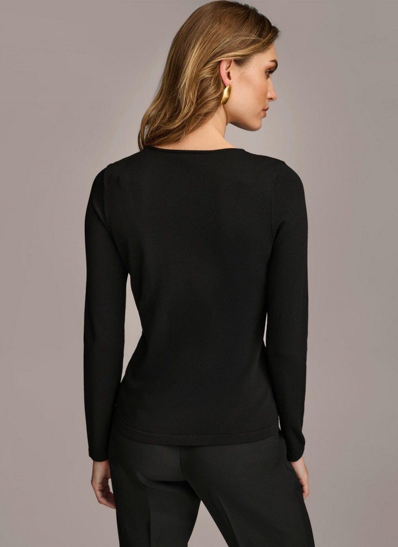 Black Donna Karan Buckle Hardware Sweaters and Tops | Israel_DK76886