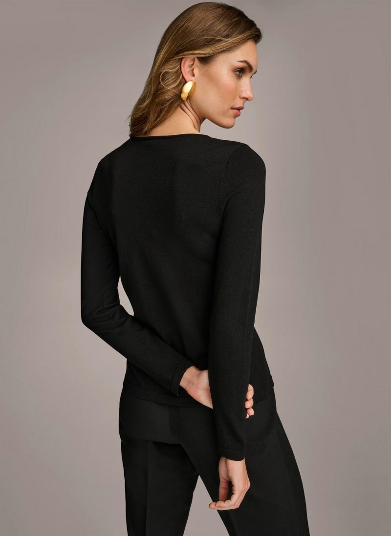 Black Donna Karan Buckle Hardware Sweaters and Tops | Israel_DK76886