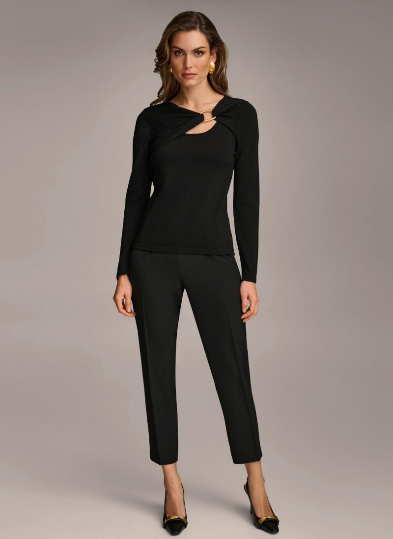 Black Donna Karan Buckle Hardware Sweaters and Tops | Israel_DK76886