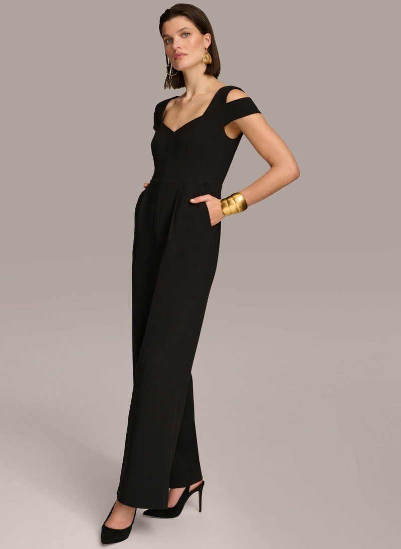 Black Donna Karan Cold Shoulder  Jumpsuit | Israel_DK12092