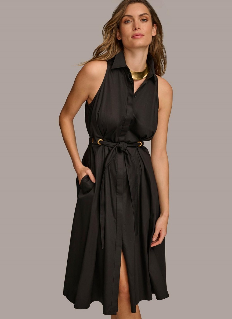 Black Donna Karan Cotton Shirt Dress | Israel_DK97743