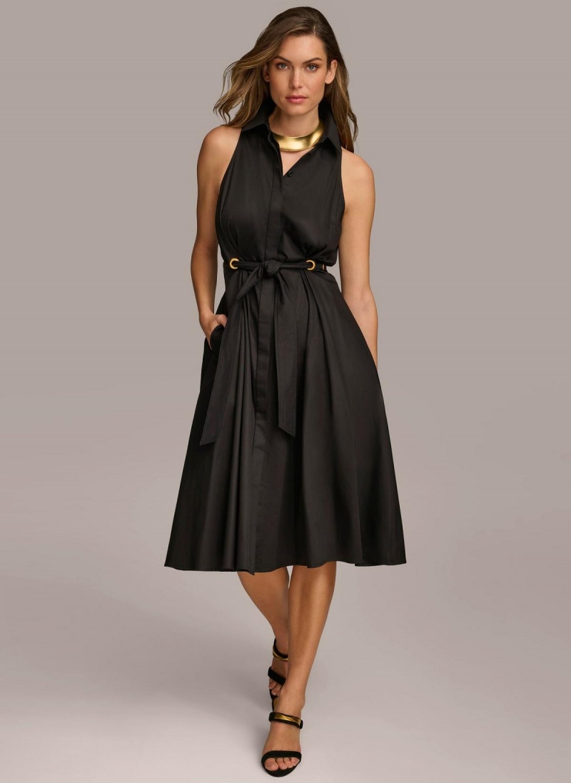 Black Donna Karan Cotton Shirt Dress | Israel_DK97743