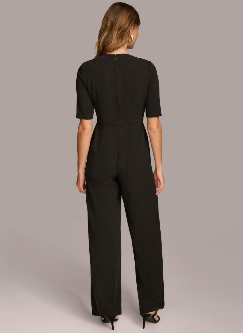 Black Donna Karan Half Sleeve Twist Neck Jumpsuit | Israel_DK96841