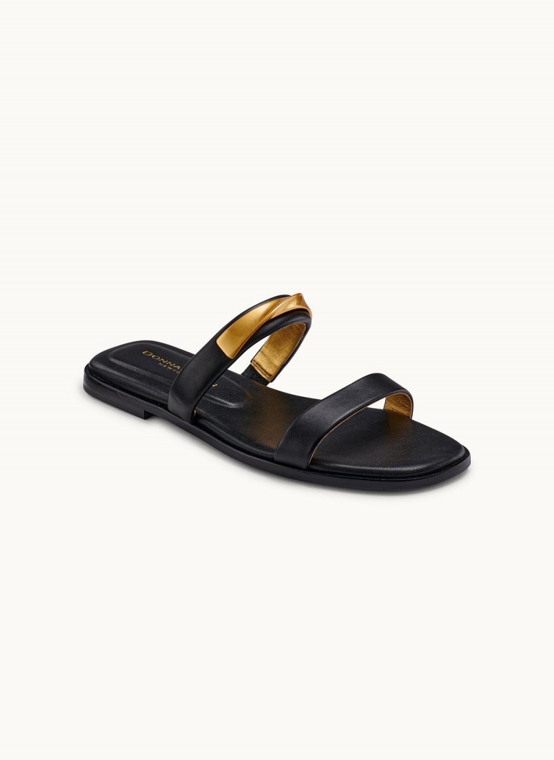 Black Donna Karan Harmoni Flat Sandals | Israel_DK49592