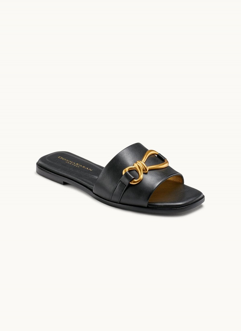 Black Donna Karan Haylen Flat Sandals | Israel_DK82548