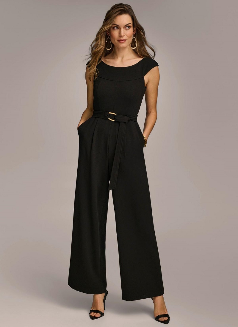 Black Donna Karan Jumpsuit With Hardware Belt Jumpsuit | Israel_DK92335