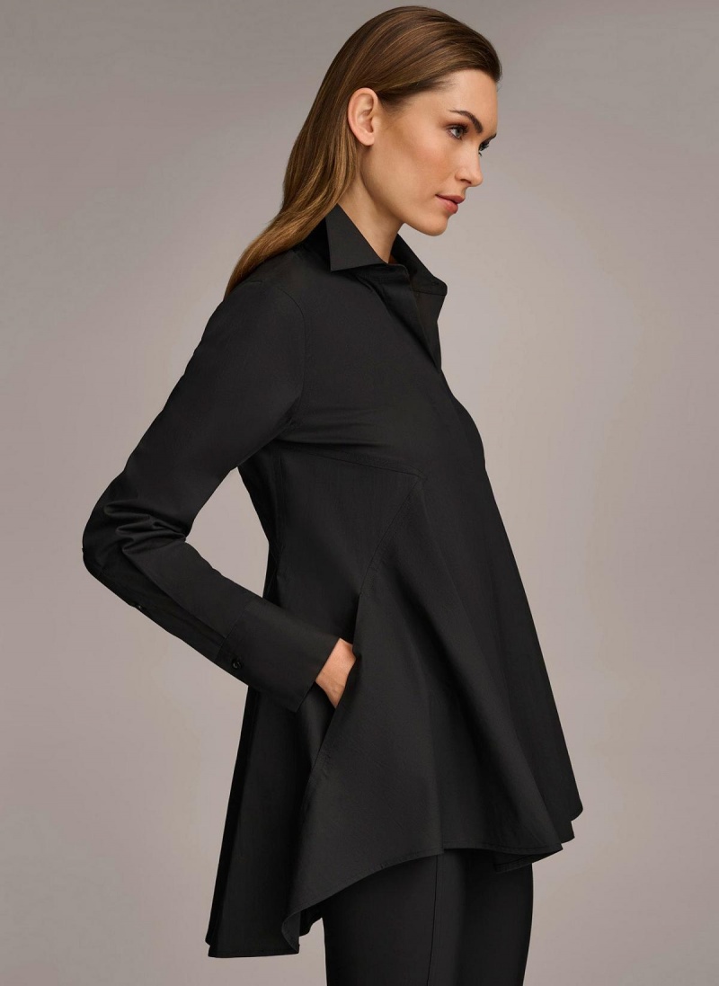 Black Donna Karan Long Sleeve A-line Tunic Sweaters and Tops | Israel_DK16498