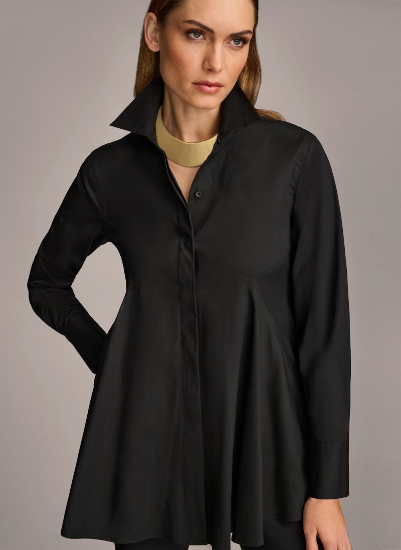 Black Donna Karan Long Sleeve A-line Tunic Sweaters and Tops | Israel_DK16498