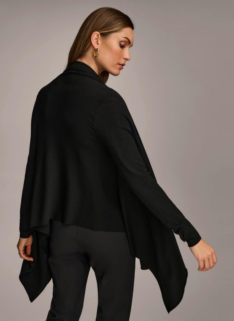 Black Donna Karan Long Sleeve Drape Cardigan Sweaters and Tops | Israel_DK37924