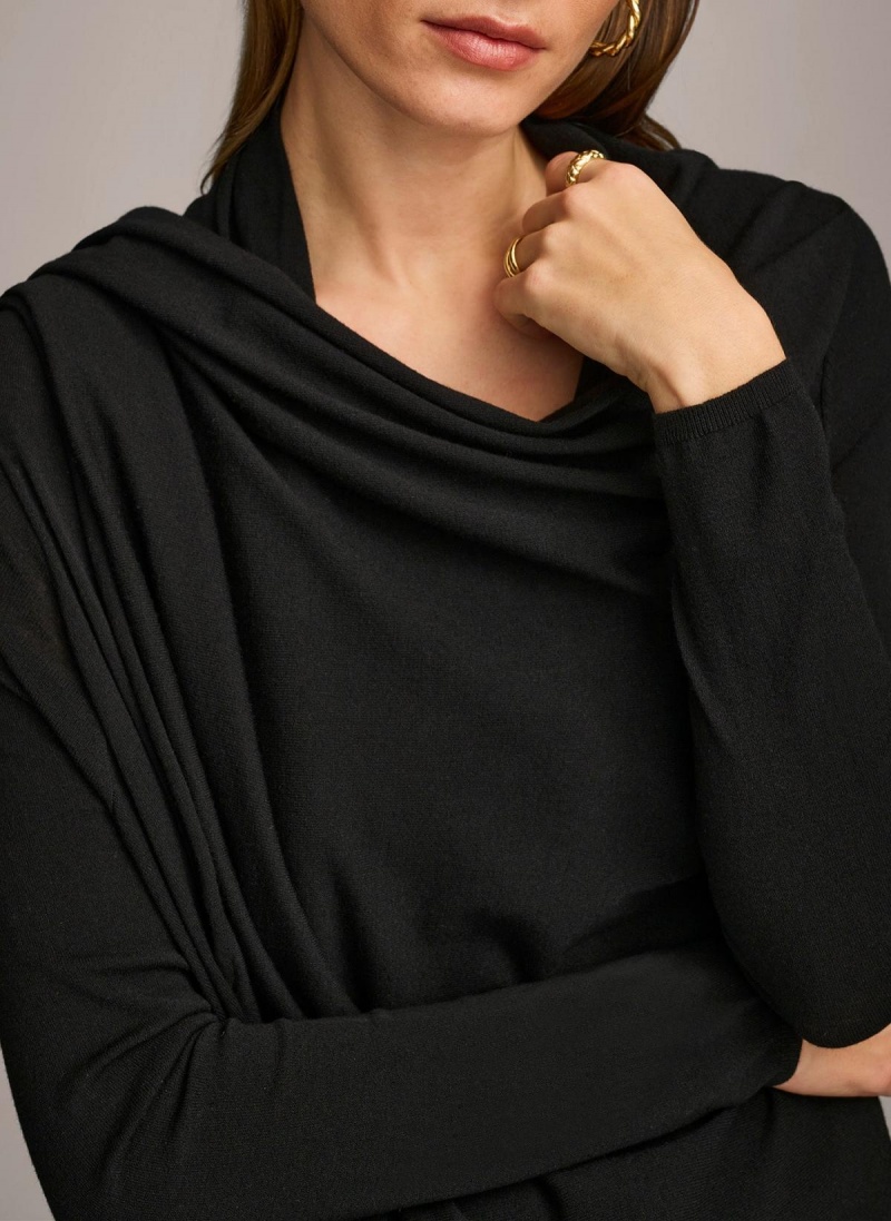 Black Donna Karan Long Sleeve Drape Cardigan Sweaters and Tops | Israel_DK37924