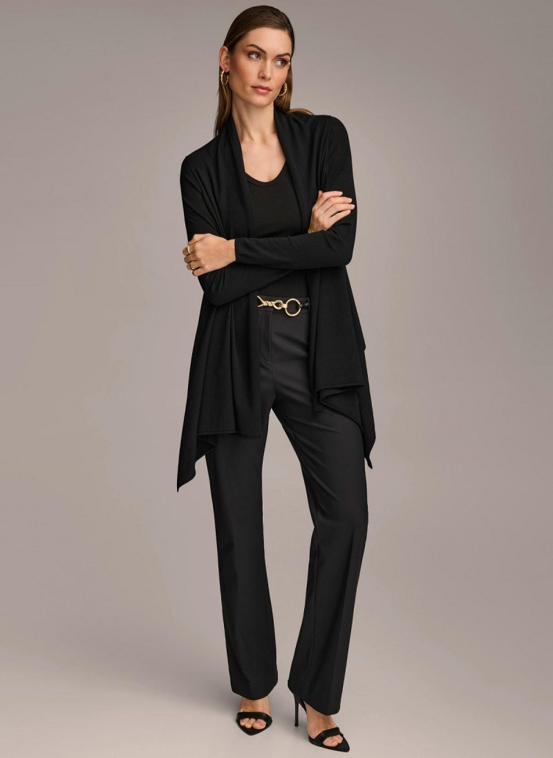 Black Donna Karan Long Sleeve Drape Cardigan Sweaters and Tops | Israel_DK37924