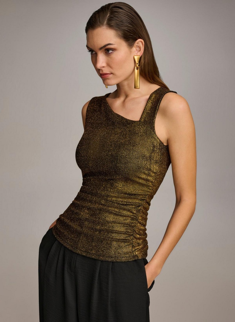 Black Donna Karan Metallic Tank Sweaters and Tops | Israel_DK92853