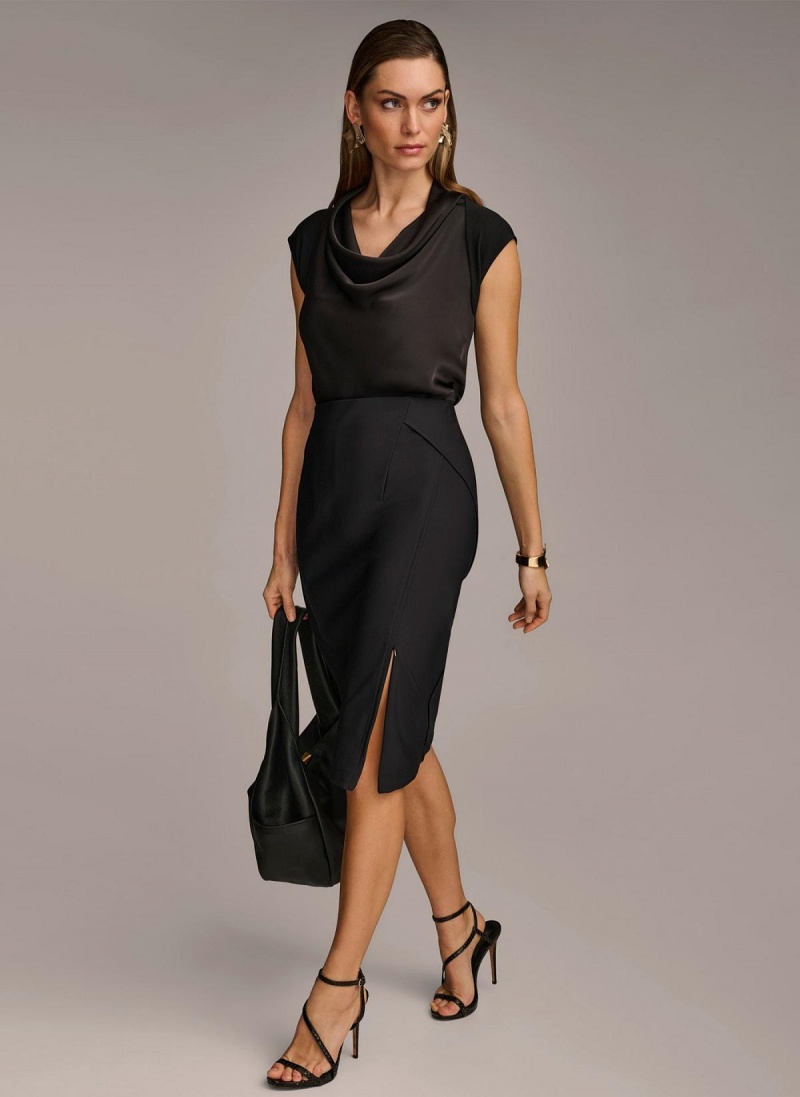 Black Donna Karan Midi Pencil Skirt | Israel_DK69129