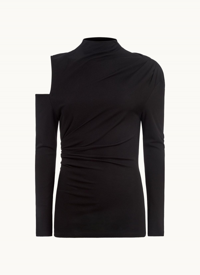 Black Donna Karan Mock Neck With Cold Shoulder Sweaters and Tops | Israel_DK33114