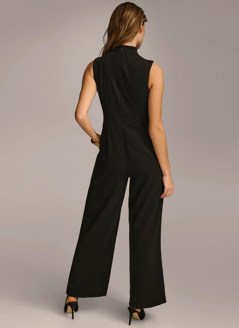 Black Donna Karan Mock Neck With Pockets Jumpsuit | Israel_DK31992