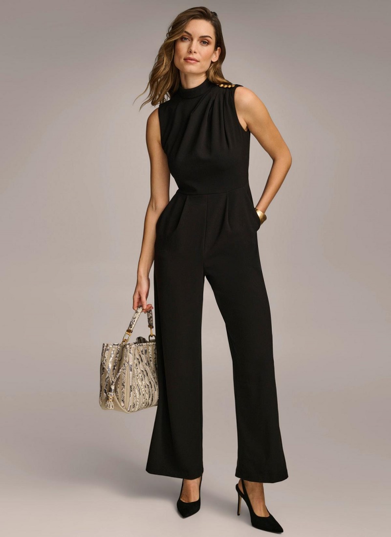 Black Donna Karan Mock Neck With Pockets Jumpsuit | Israel_DK31992