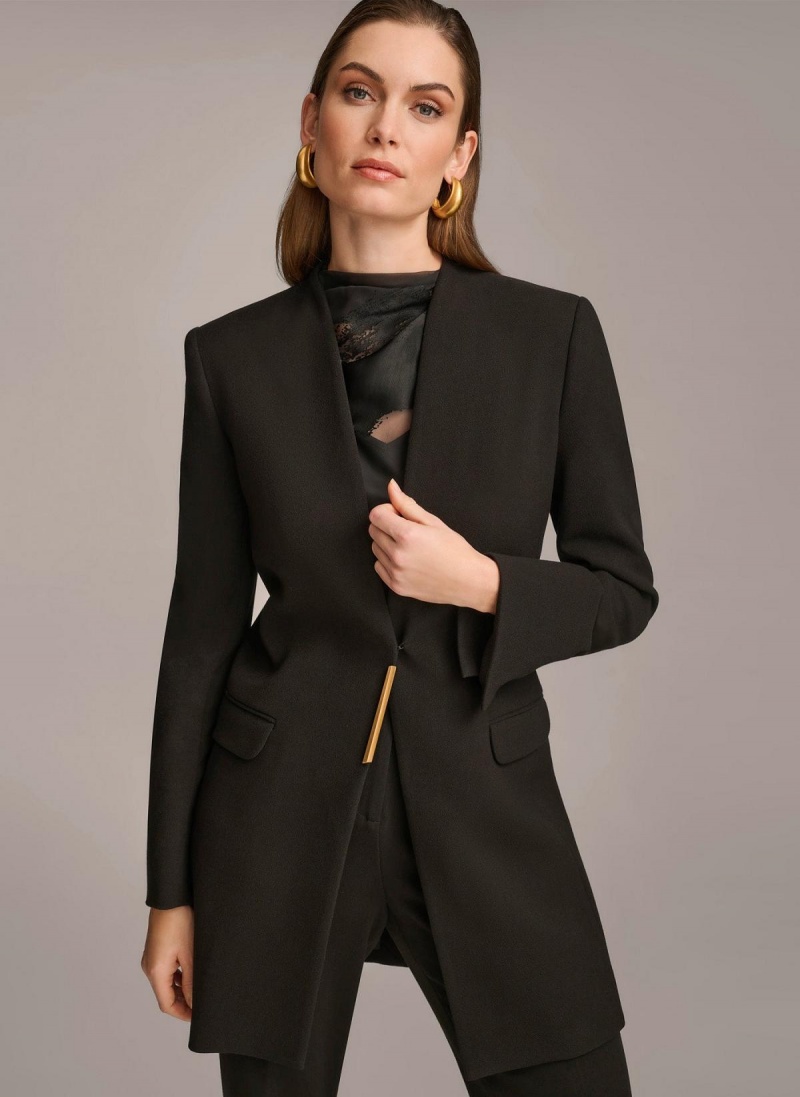 Black Donna Karan One Button Collarless Topper Jacket | Israel_DK59394