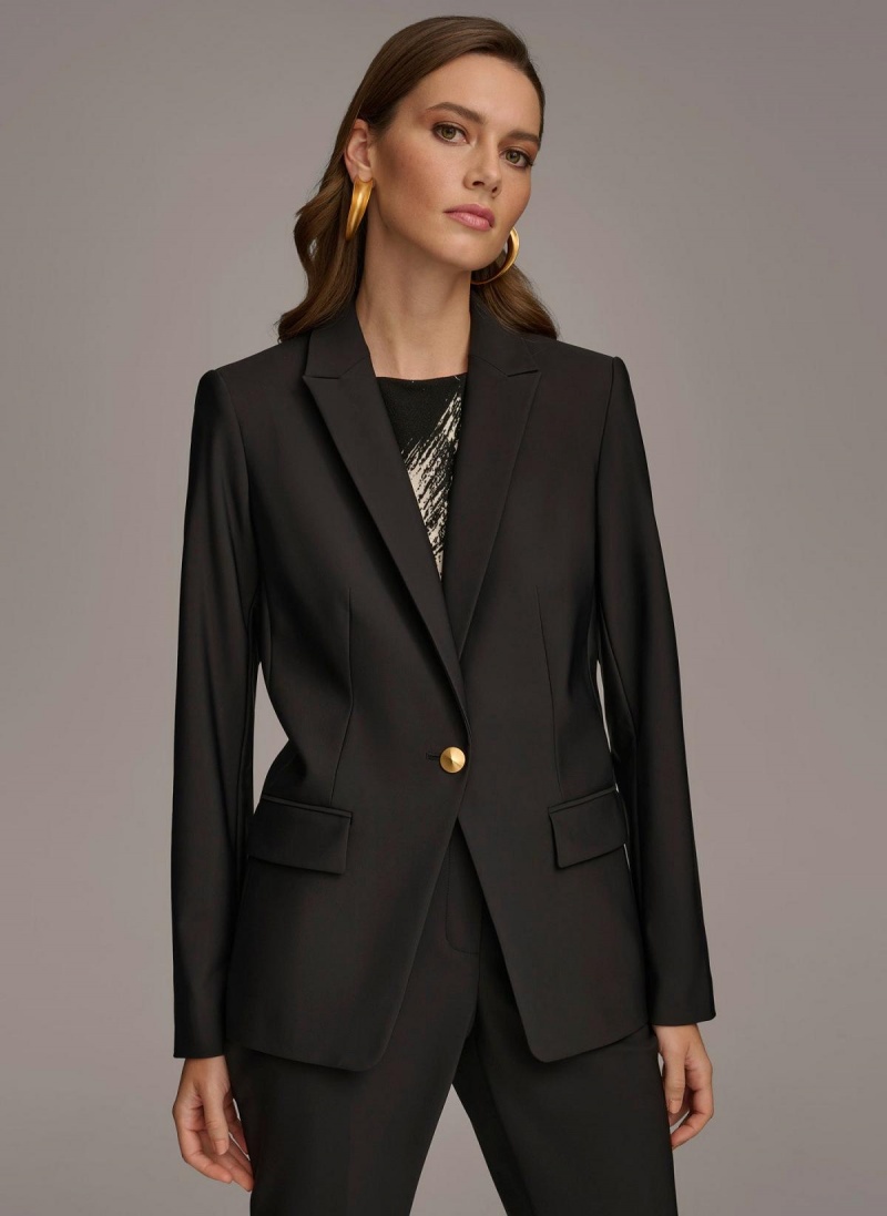 Black Donna Karan One Button Jacket | Israel_DK19635