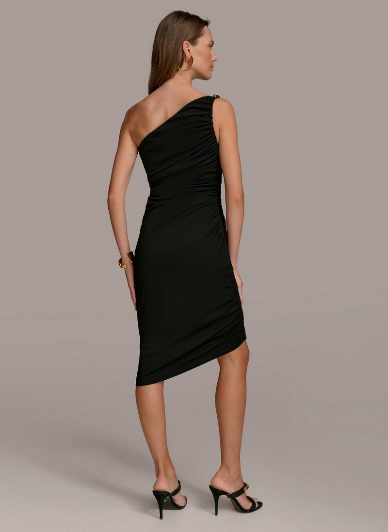 Black Donna Karan One Shoulder Ruched Dress | Israel_DK11563