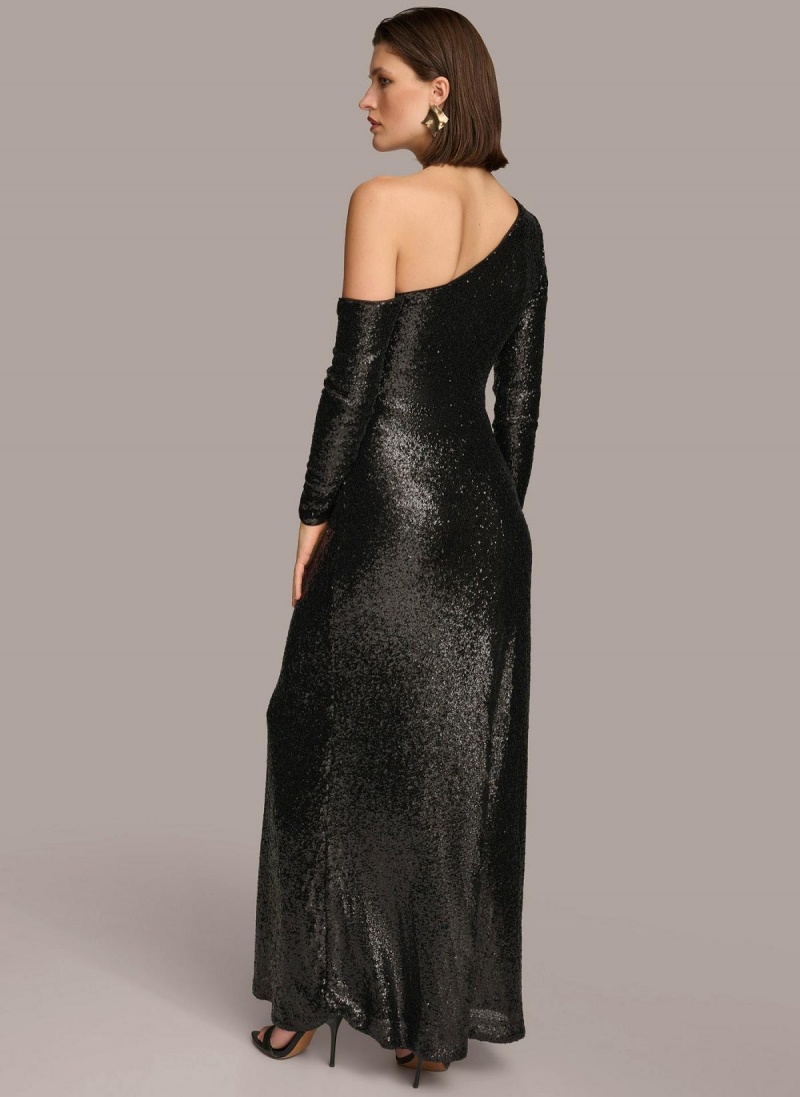 Black Donna Karan One Shoulder Sequin Dress | Israel_DK33026