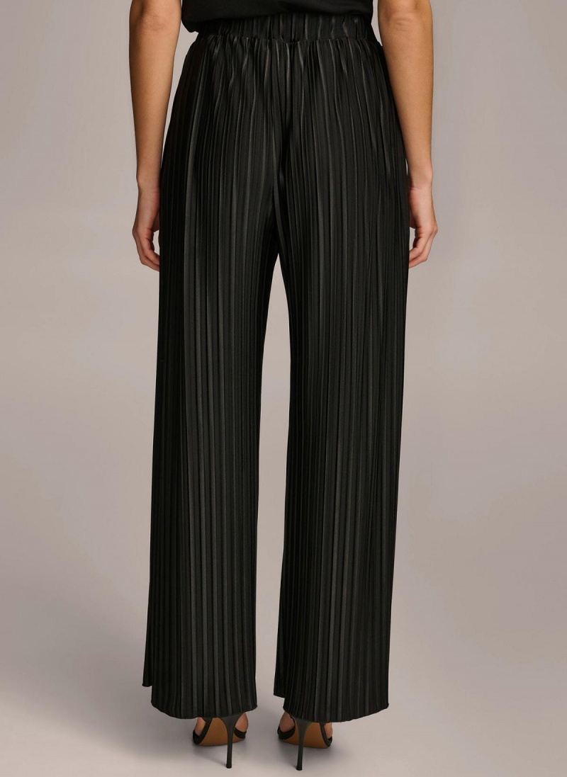 Black Donna Karan Pleated Pull On Pants | Israel_DK46992