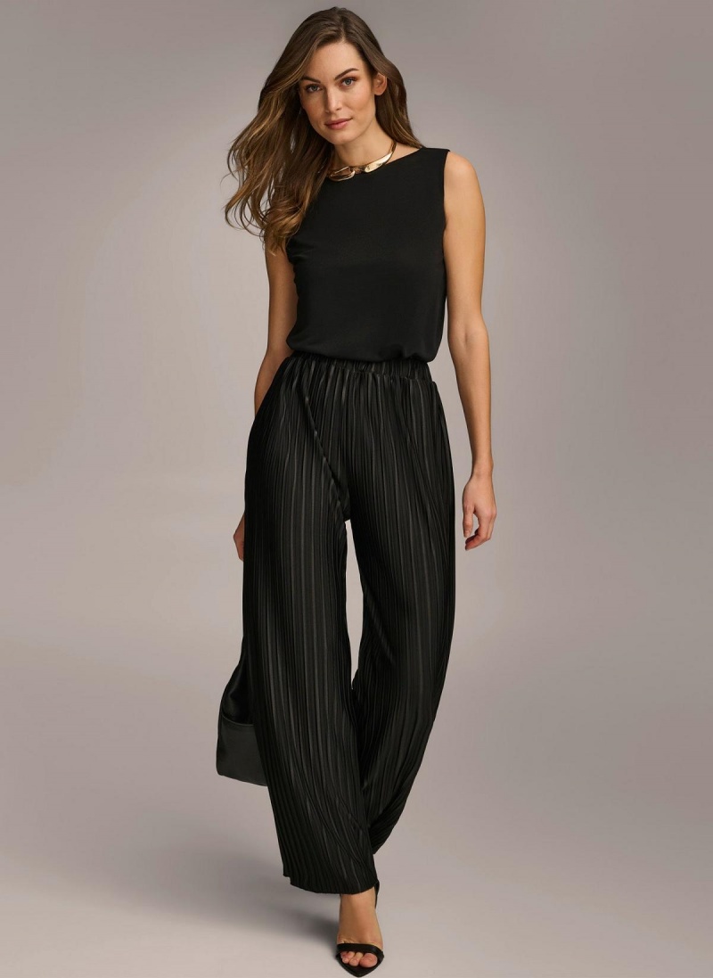 Black Donna Karan Pleated Pull On Pants | Israel_DK46992