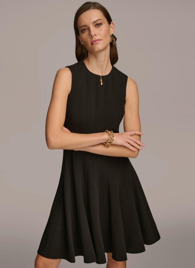 Black Donna Karan Pleated Skirt Dress | Israel_DK22014