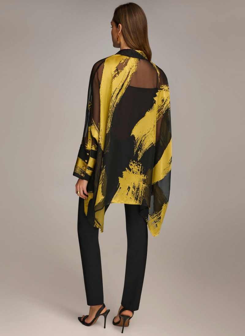 Black Donna Karan Print Collared Tunic Sweaters and Tops | Israel_DK85043