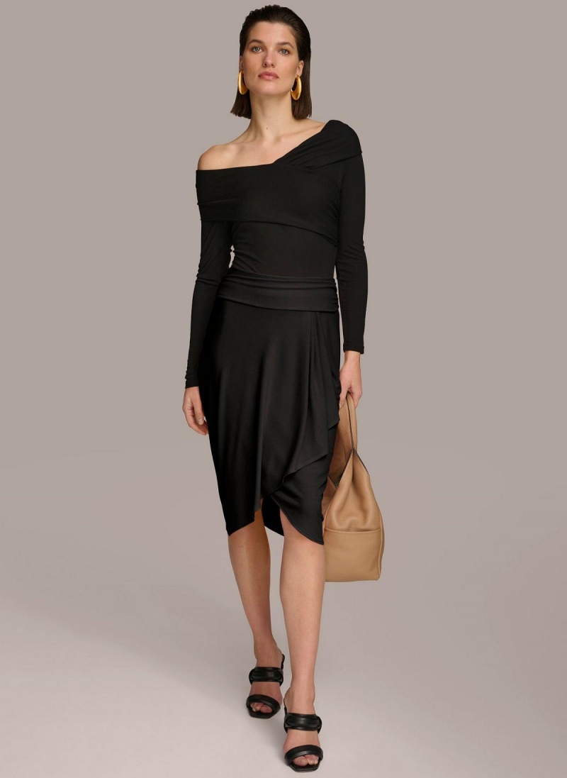 Black Donna Karan Ruched Skirt | Israel_DK44881