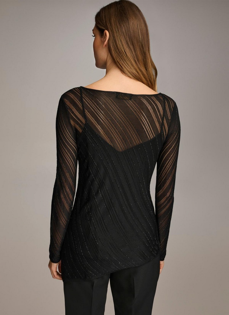 Black Donna Karan Sheer With Shimmer Sweaters and Tops | Israel_DK85241