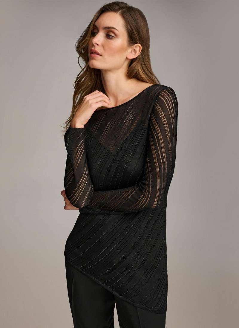 Black Donna Karan Sheer With Shimmer Sweaters and Tops | Israel_DK85241