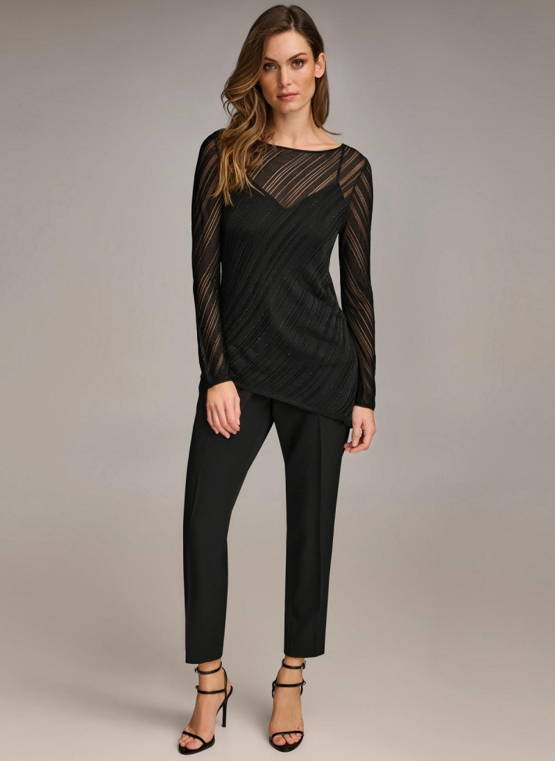 Black Donna Karan Sheer With Shimmer Sweaters and Tops | Israel_DK85241