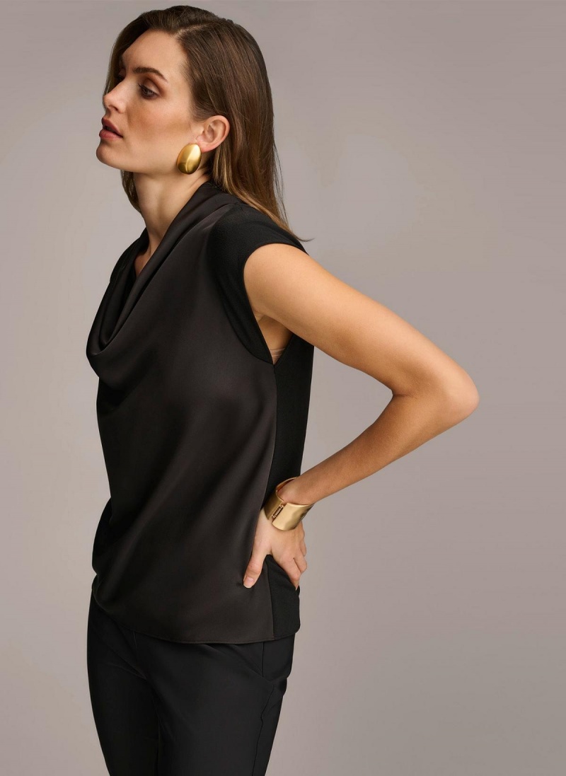 Black Donna Karan Sleeveless Cowl Neck Sweaters and Tops | Israel_DK30150