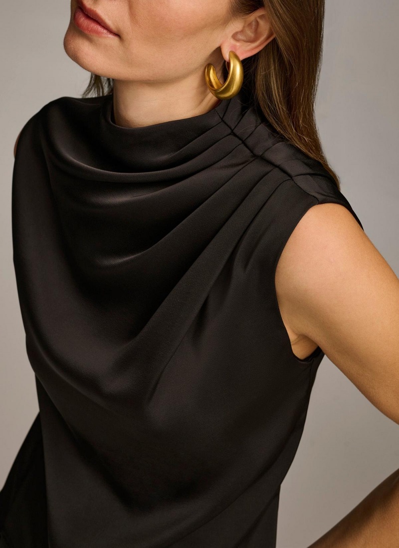 Black Donna Karan Sleeveless Draped Mockneck Sweaters and Tops | Israel_DK24383